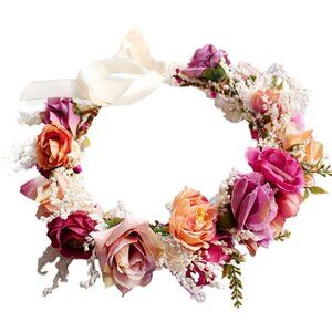 Adjustable Silk Flower Headband Floral Crown Boho Wedding Festival Accessory
